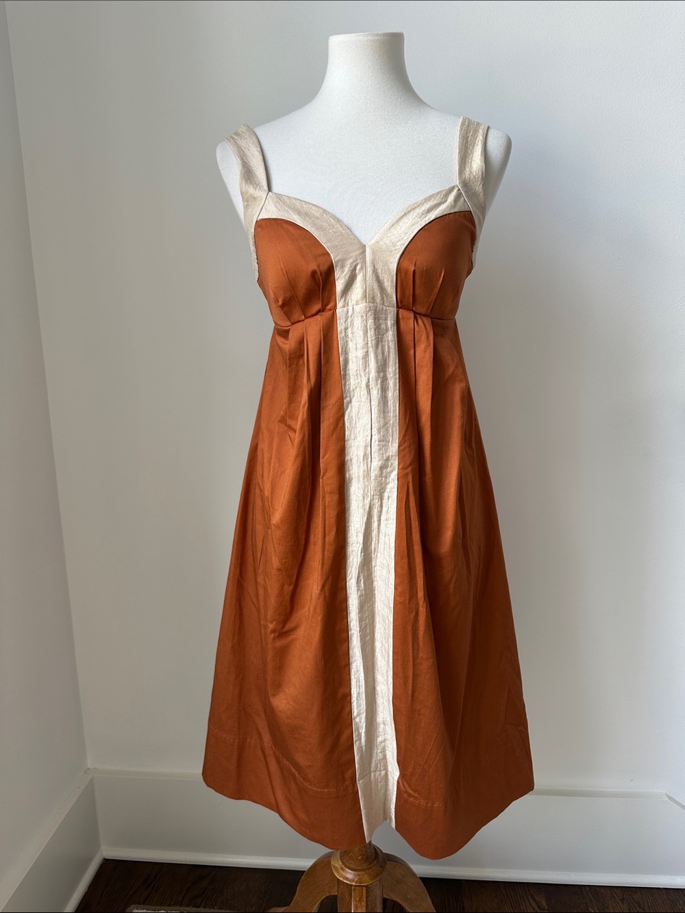 Max and Cleo Rust and Cream Shimmery Sleeveless Midi Dress Size 2